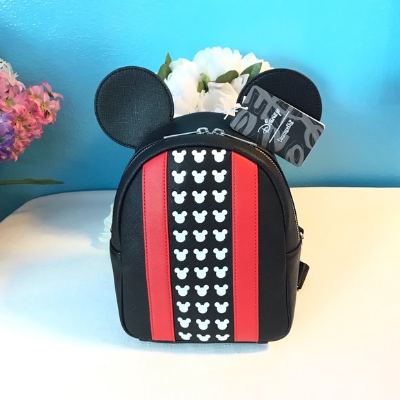 Loungefly Disney Mickey Mouse Ears Black/Red Convertible Mini Backpack - Picture 1 of 15
